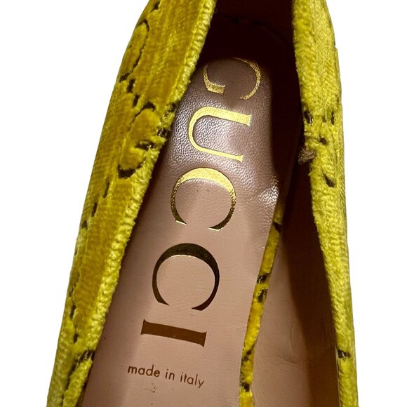 Gucci Yellow Velvet GG Marmont Block Heel Pumps – Size 41 100% Authentic New - Picture 13 of 16